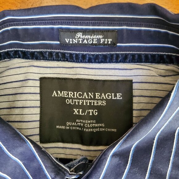 American Eagle Mens Blue & White Striped Shirt XL Button Down Premium Vtg Fit - Picture 3 of 10
